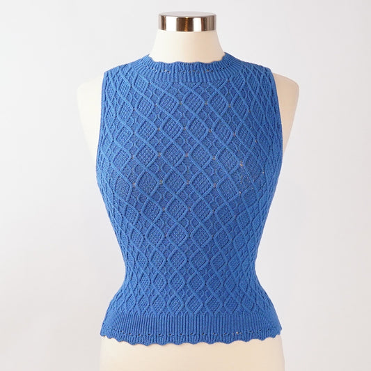 Blue Sleeveless Scalloped Hem Knit Blouse - M