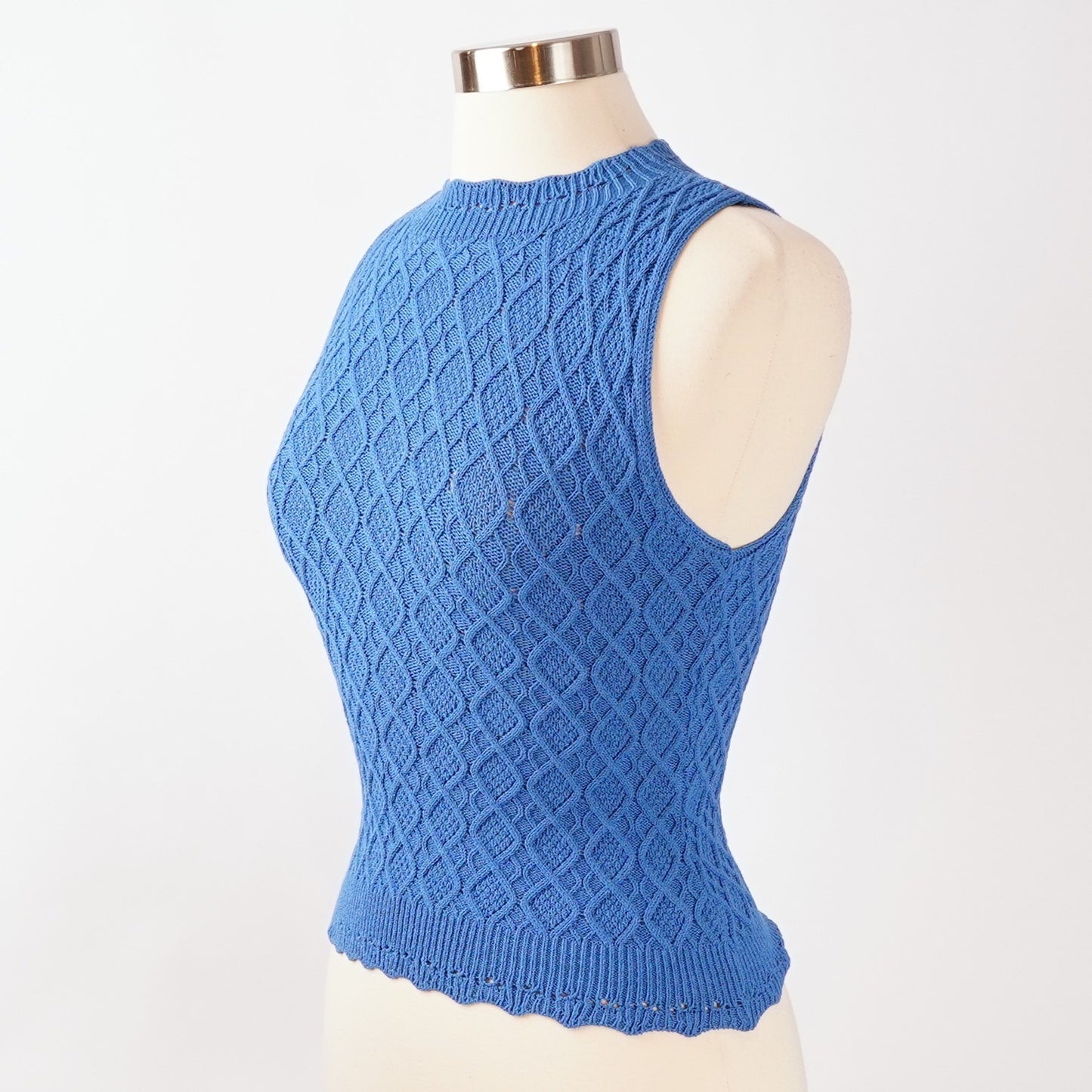 Blue Sleeveless Scalloped Hem Knit Blouse - M