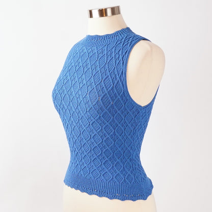 Blue Sleeveless Scalloped Hem Knit Blouse - M