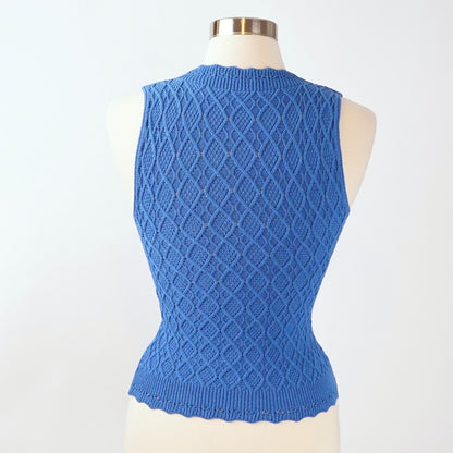 Blue Sleeveless Scalloped Hem Knit Blouse - M