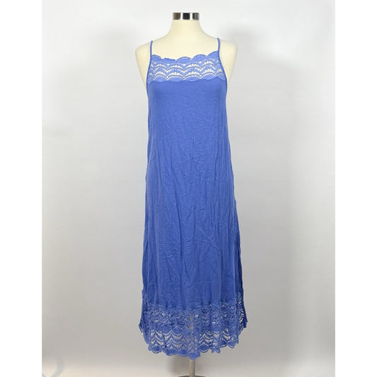 Free People Abbie Cotton Lace Sleeveless Midi Dress Blue - S