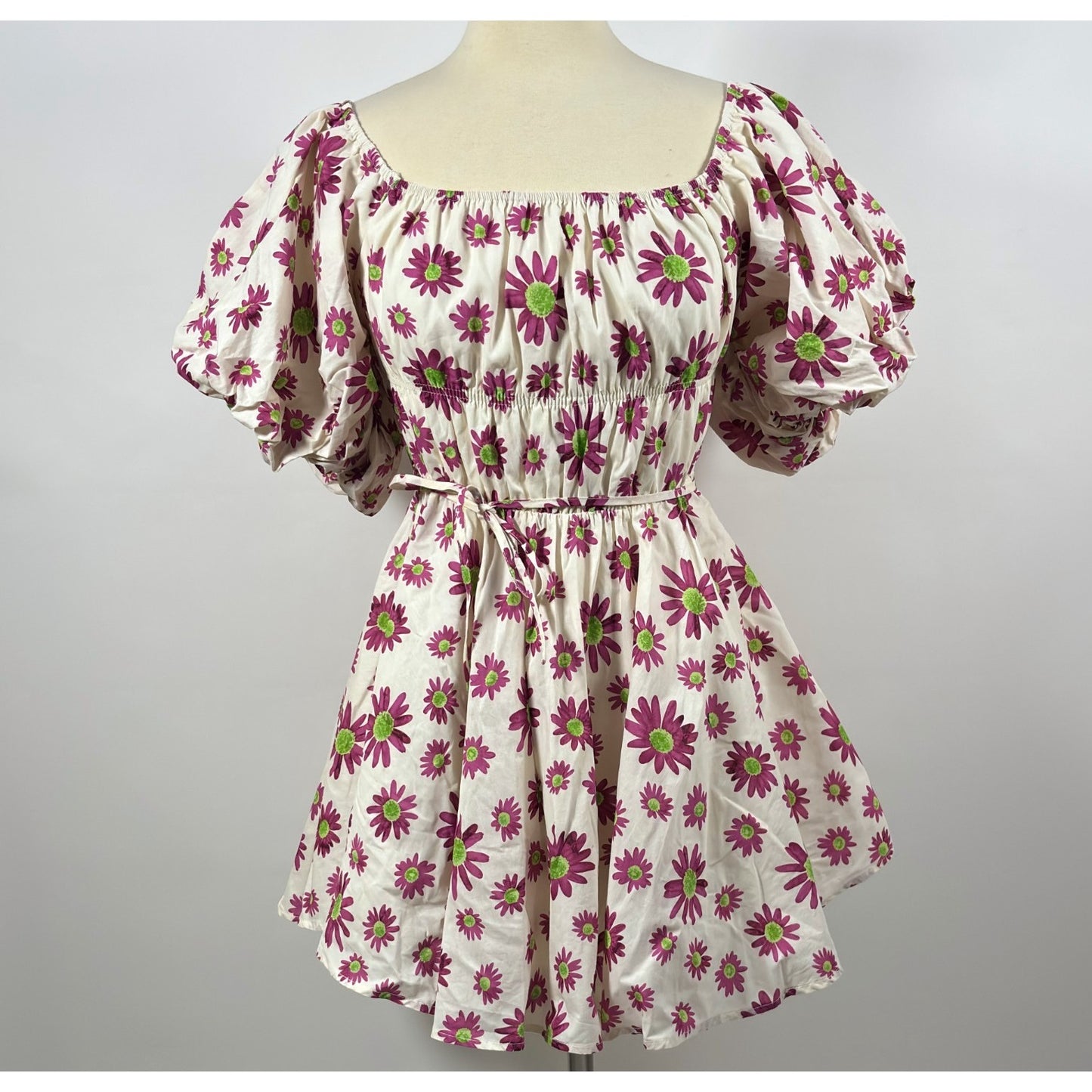 Talulah Purple Floral Off Shoulder Puff Sleeve Baby Doll Mini Dress - M