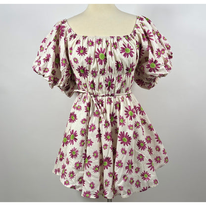 Talulah Purple Floral Off Shoulder Puff Sleeve Baby Doll Mini Dress - M