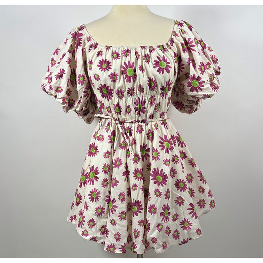 Talulah Purple Floral Off Shoulder Puff Sleeve Baby Doll Mini Dress - M