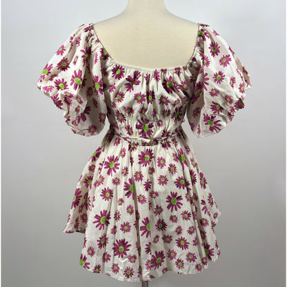 Talulah Purple Floral Off Shoulder Puff Sleeve Baby Doll Mini Dress - M
