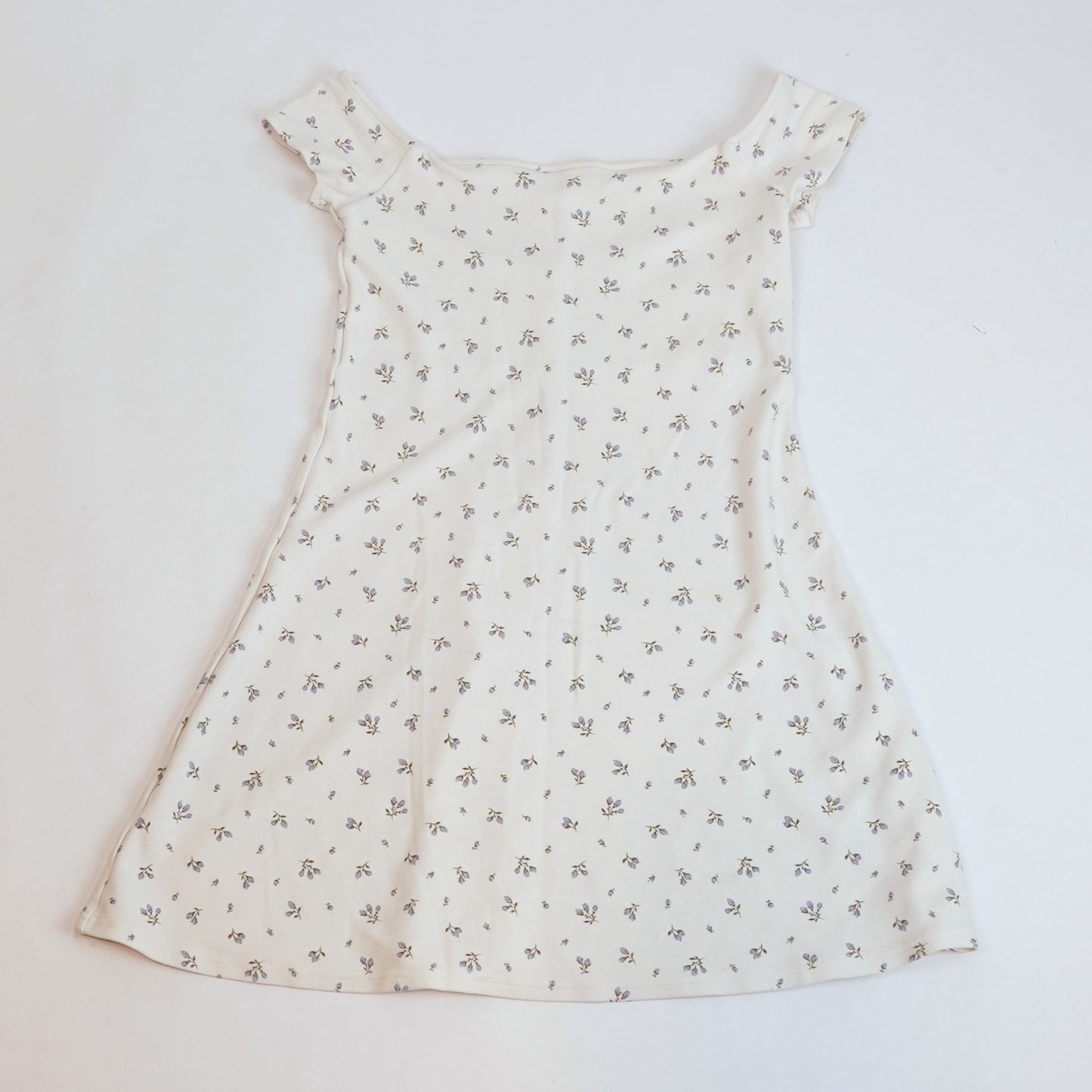 H&M Cap Sleeve Jersey Mini Dress Ditzy Floral White Blue - M