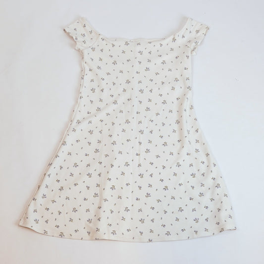 H&M Cap Sleeve Jersey Mini Dress Ditzy Floral White Blue - M
