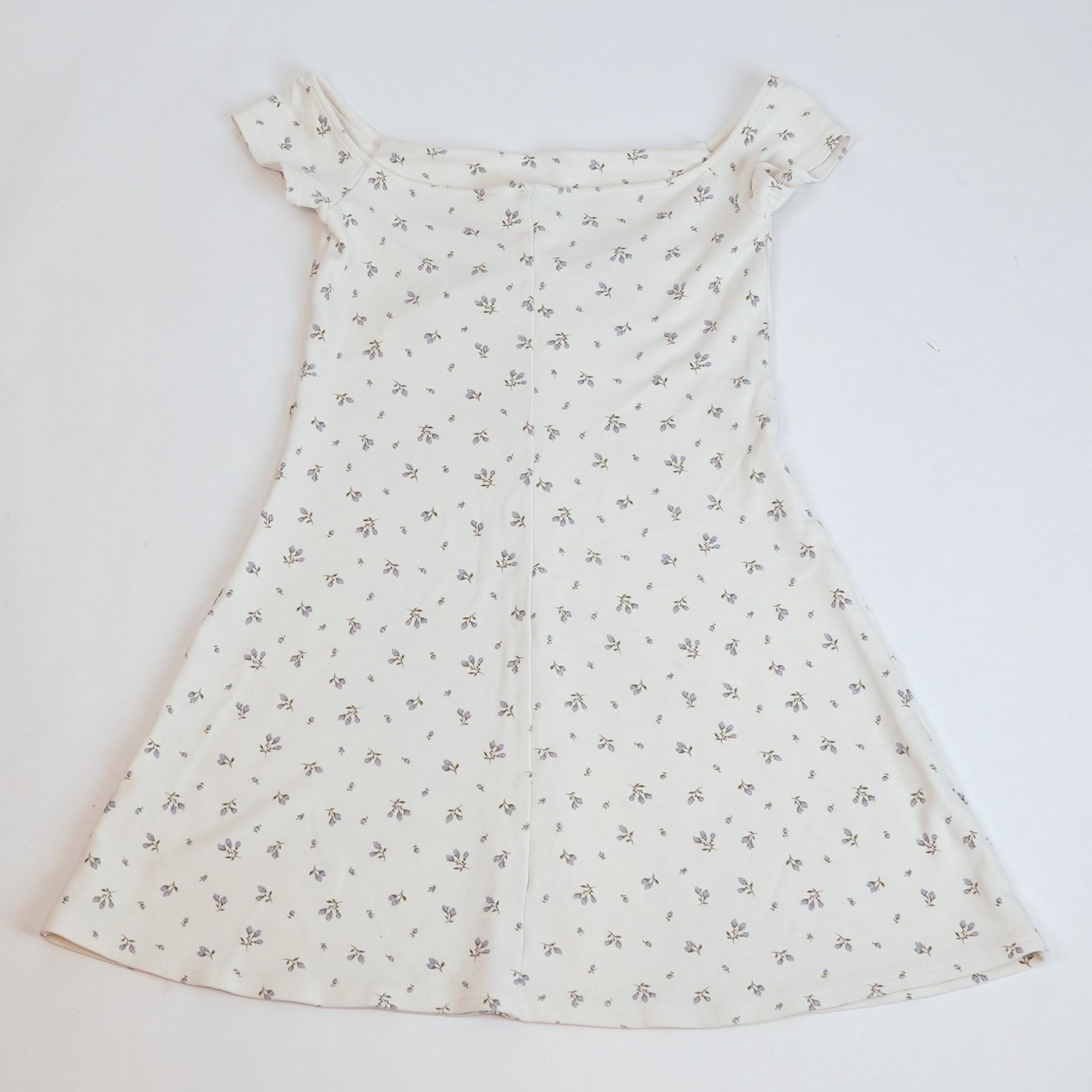 H&M Cap Sleeve Jersey Mini Dress Ditzy Floral White Blue - M