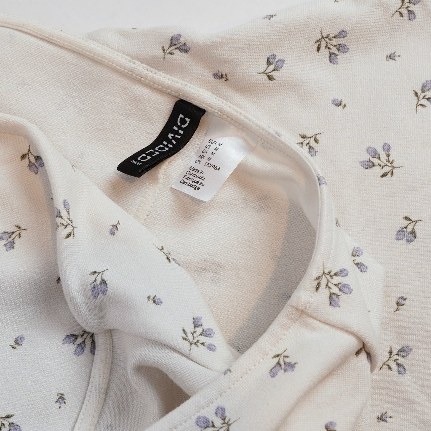 H&M Cap Sleeve Jersey Mini Dress Ditzy Floral White Blue - M