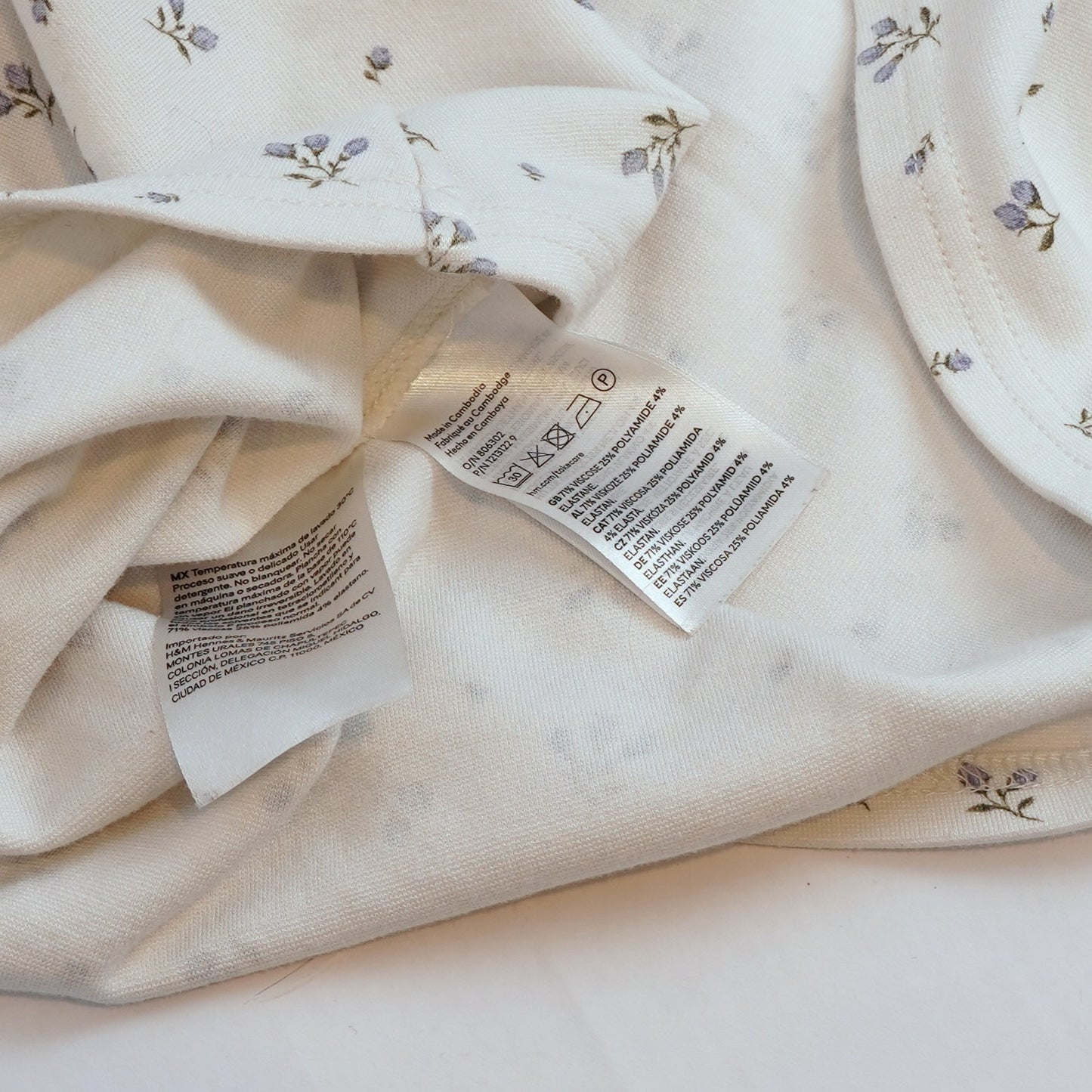 H&M Cap Sleeve Jersey Mini Dress Ditzy Floral White Blue - M