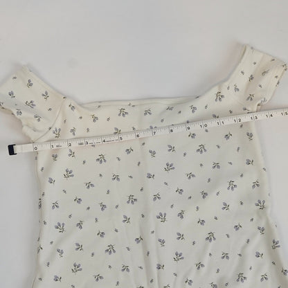 H&M Cap Sleeve Jersey Mini Dress Ditzy Floral White Blue - M