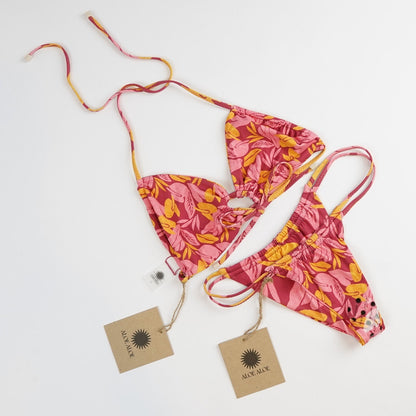 Aloe Aloe Bikini Set, Scrunch Top, Tonga Bottom, Lychee Print - S
