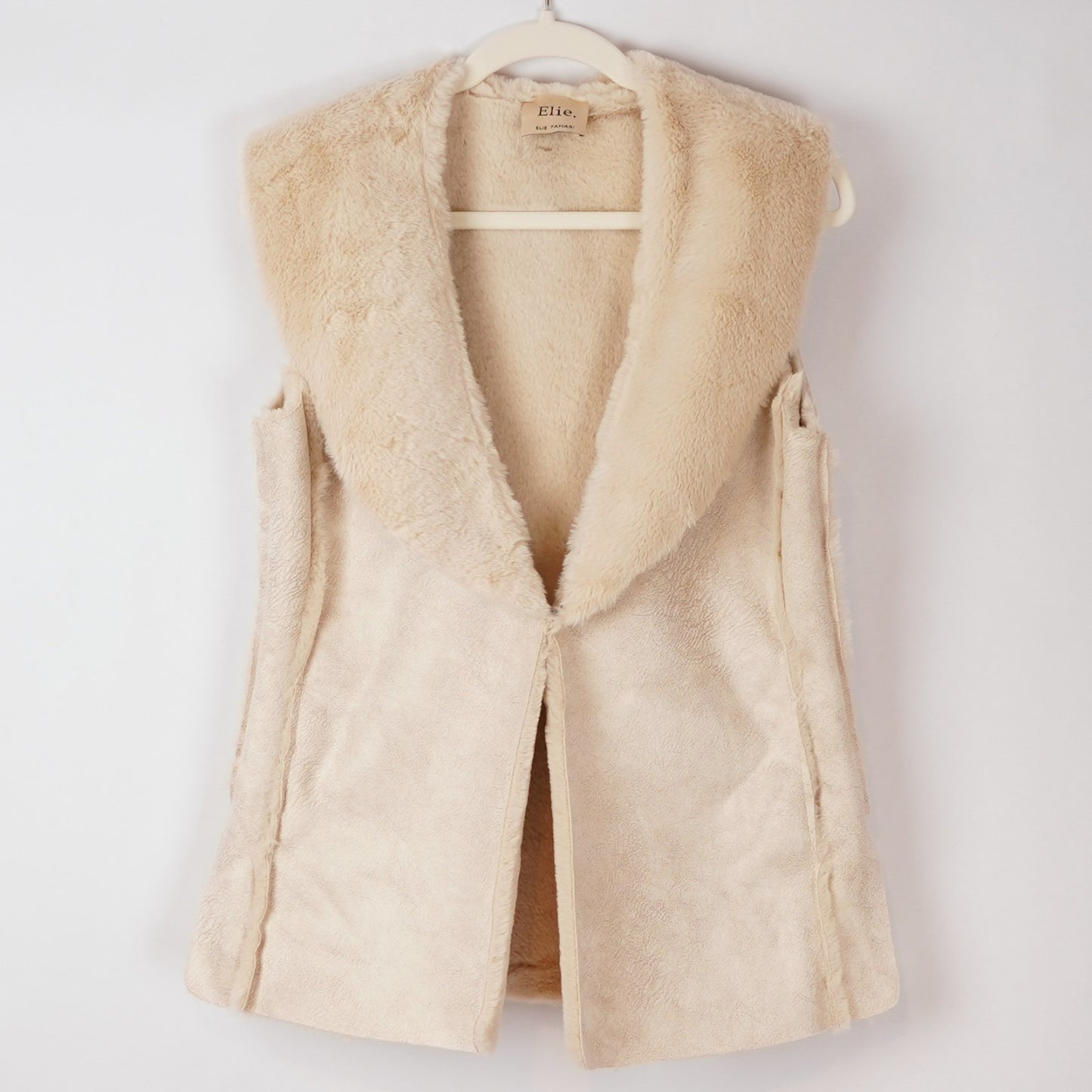 Elie Tahari Vegan Leather Fur Lined Vest Cream - S