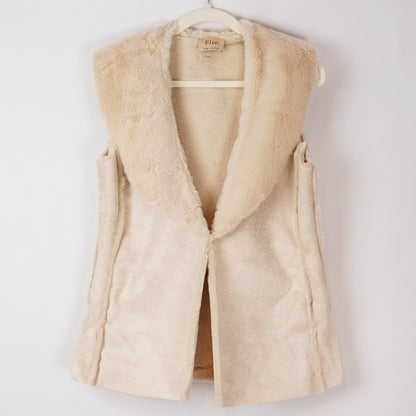 Elie Tahari Vegan Leather Fur Lined Vest Cream - S