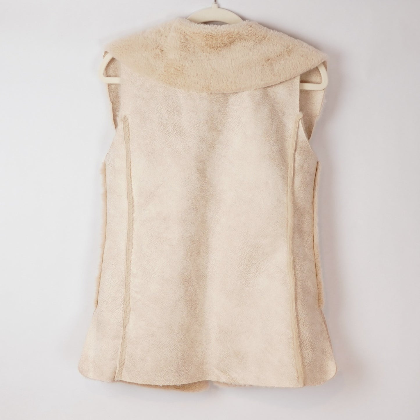 Elie Tahari Vegan Leather Fur Lined Vest Cream - S