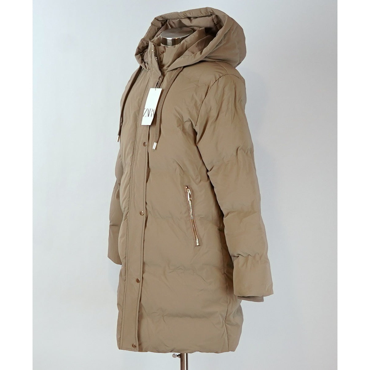 Zara Windproof Padded Anorak Puffer Coat Jacket Hooded Khaki - M