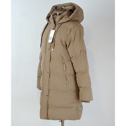 Zara Windproof Padded Anorak Puffer Coat Jacket Hooded Khaki - M