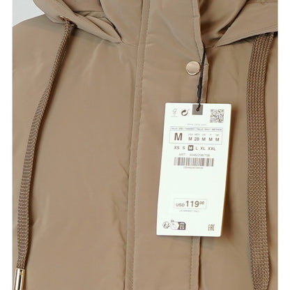 Zara Windproof Padded Anorak Puffer Coat Jacket Hooded Khaki - M