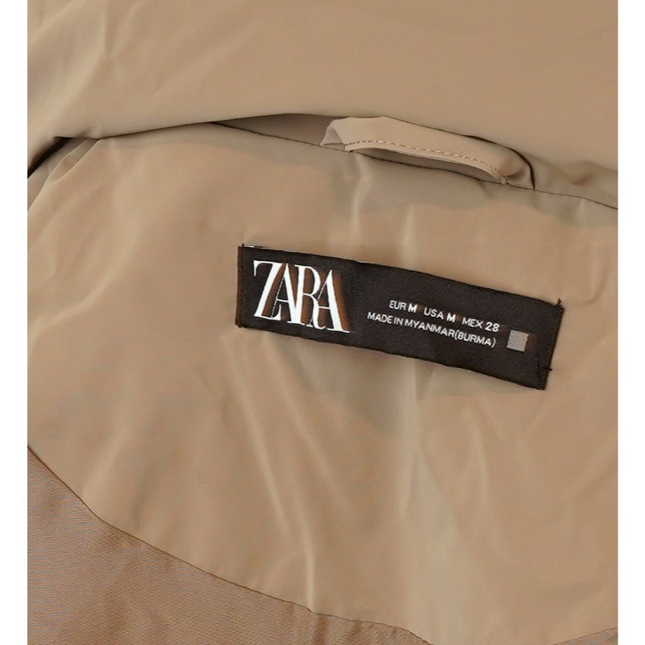 Zara Windproof Padded Anorak Puffer Coat Jacket Hooded Khaki - M