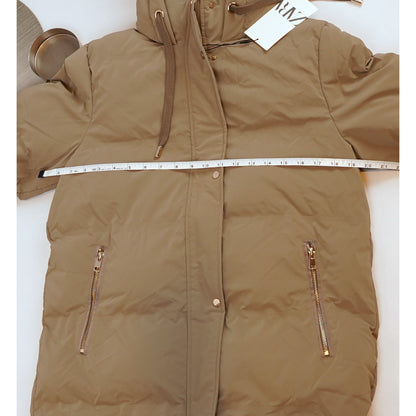 Zara Windproof Padded Anorak Puffer Coat Jacket Hooded Khaki - M