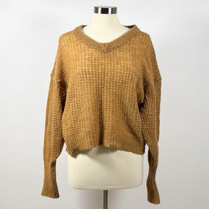 Free People Lulu Camel Open Knit Oversized Sweater Brown Wool Alpaca - XS