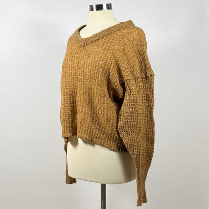 Free People Lulu Camel Open Knit Oversized Sweater Brown Wool Alpaca - XS