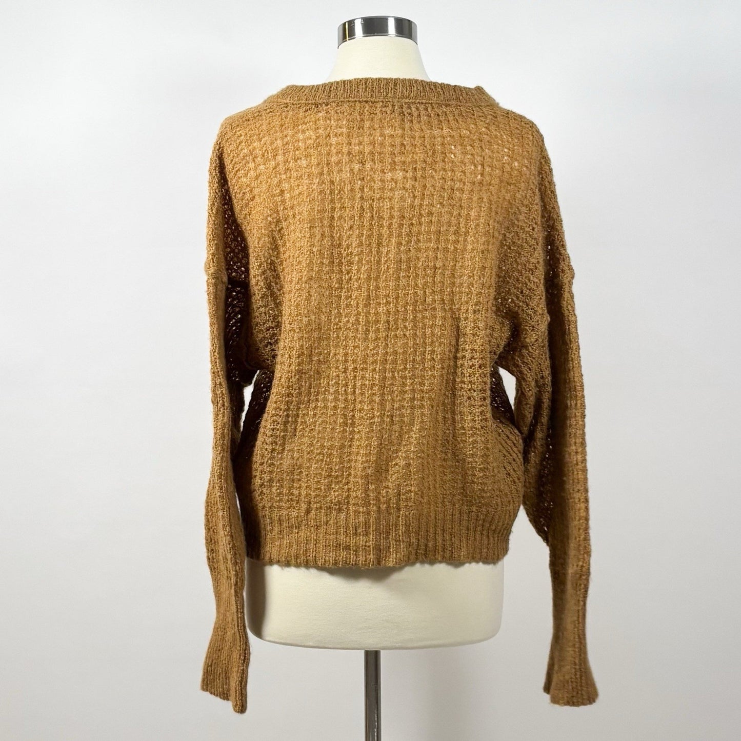 Free People Lulu Camel Open Knit Oversized Sweater Brown Wool Alpaca - XS