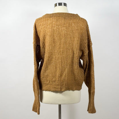 Free People Lulu Camel Open Knit Oversized Sweater Brown Wool Alpaca - XS