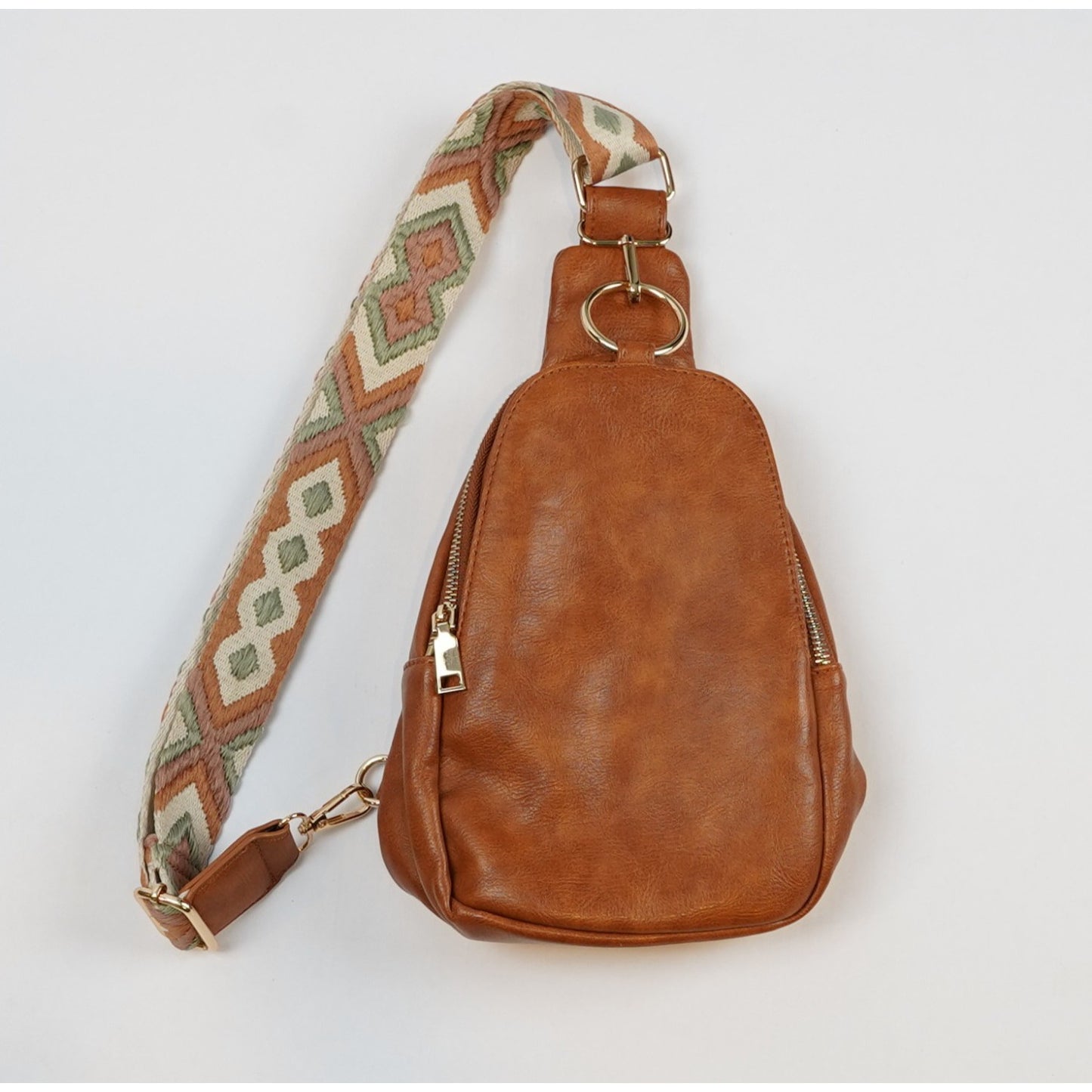 Moda Luxe Aztec Sling Saddlebag Crossbody Camel Brown