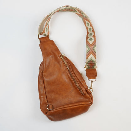 Moda Luxe Aztec Sling Saddlebag Crossbody Camel Brown