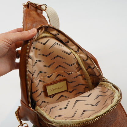 Moda Luxe Aztec Sling Saddlebag Crossbody Camel Brown