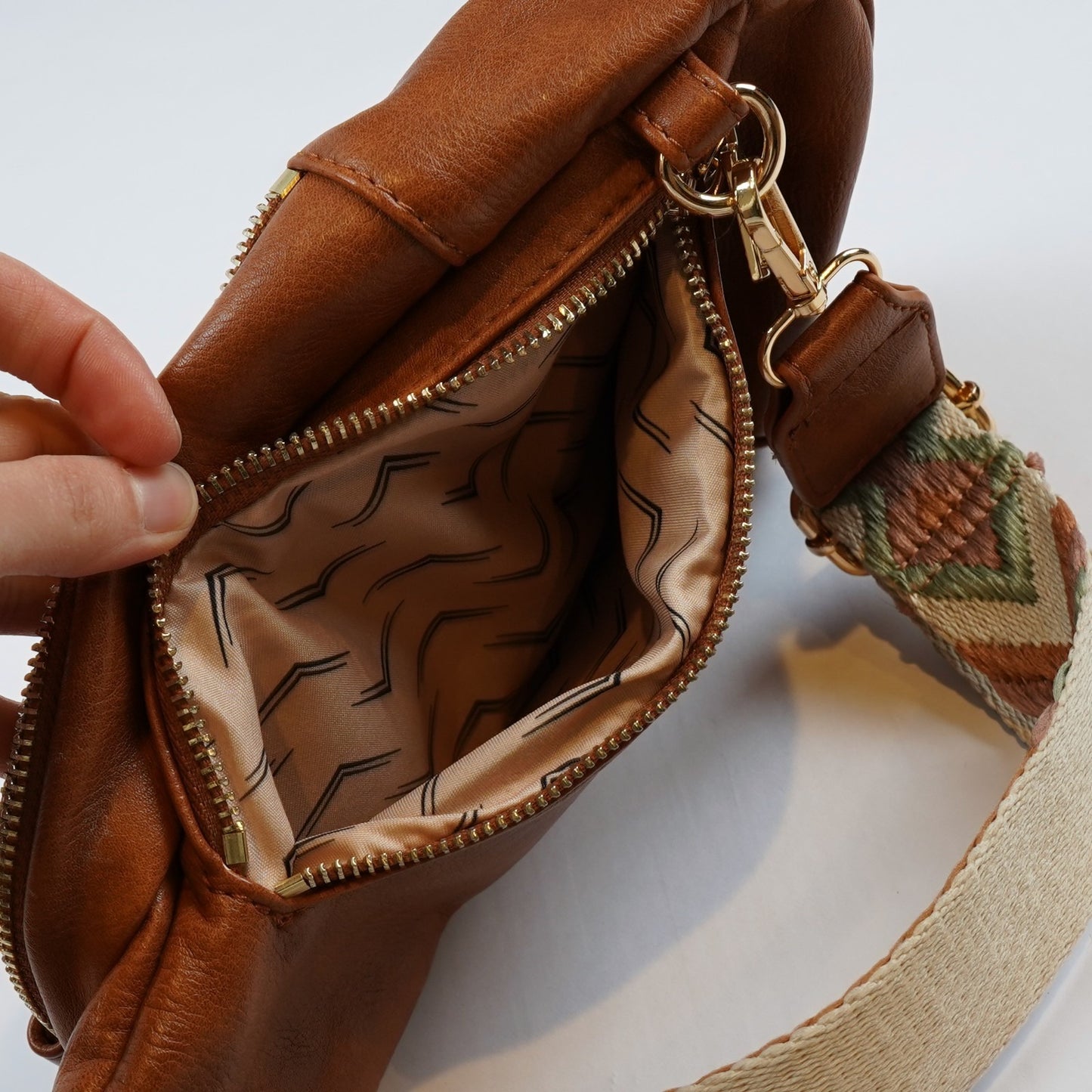 Moda Luxe Aztec Sling Saddlebag Crossbody Camel Brown