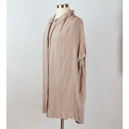 All Row Button Down Dolman Shirt Dress Beige Oversized - S/M