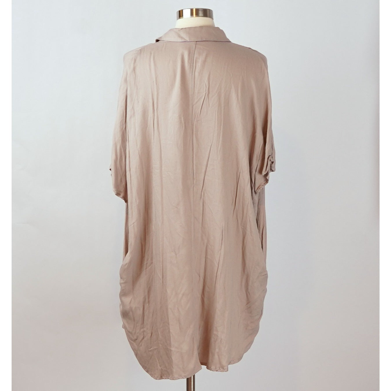All Row Button Down Dolman Shirt Dress Beige Oversized - S/M