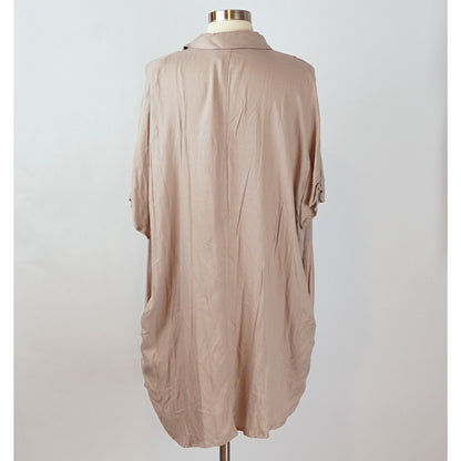All Row Button Down Dolman Shirt Dress Beige Oversized - S/M