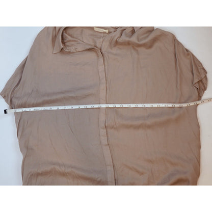 All Row Button Down Dolman Shirt Dress Beige Oversized - S/M