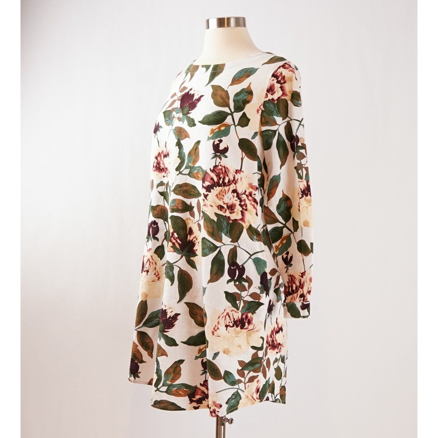 All Over Floral Print Cotton Shift Dress - L