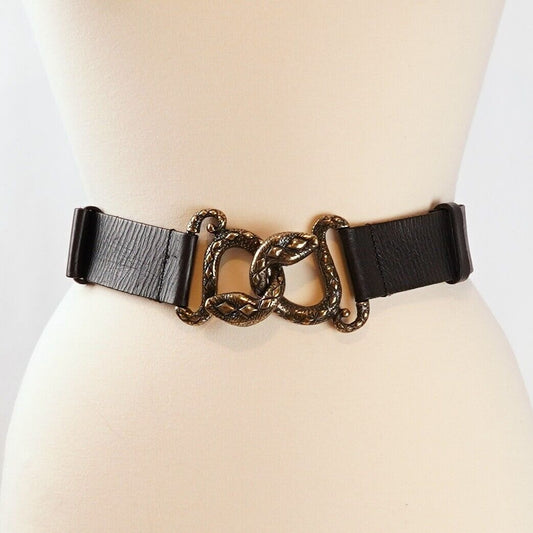 Marciano Leather Statement Belt Gold Snake Buckle - One Size Adjustable Length