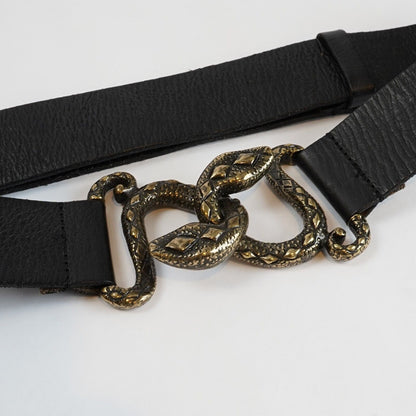 Marciano Leather Statement Belt Gold Snake Buckle - One Size Adjustable Length