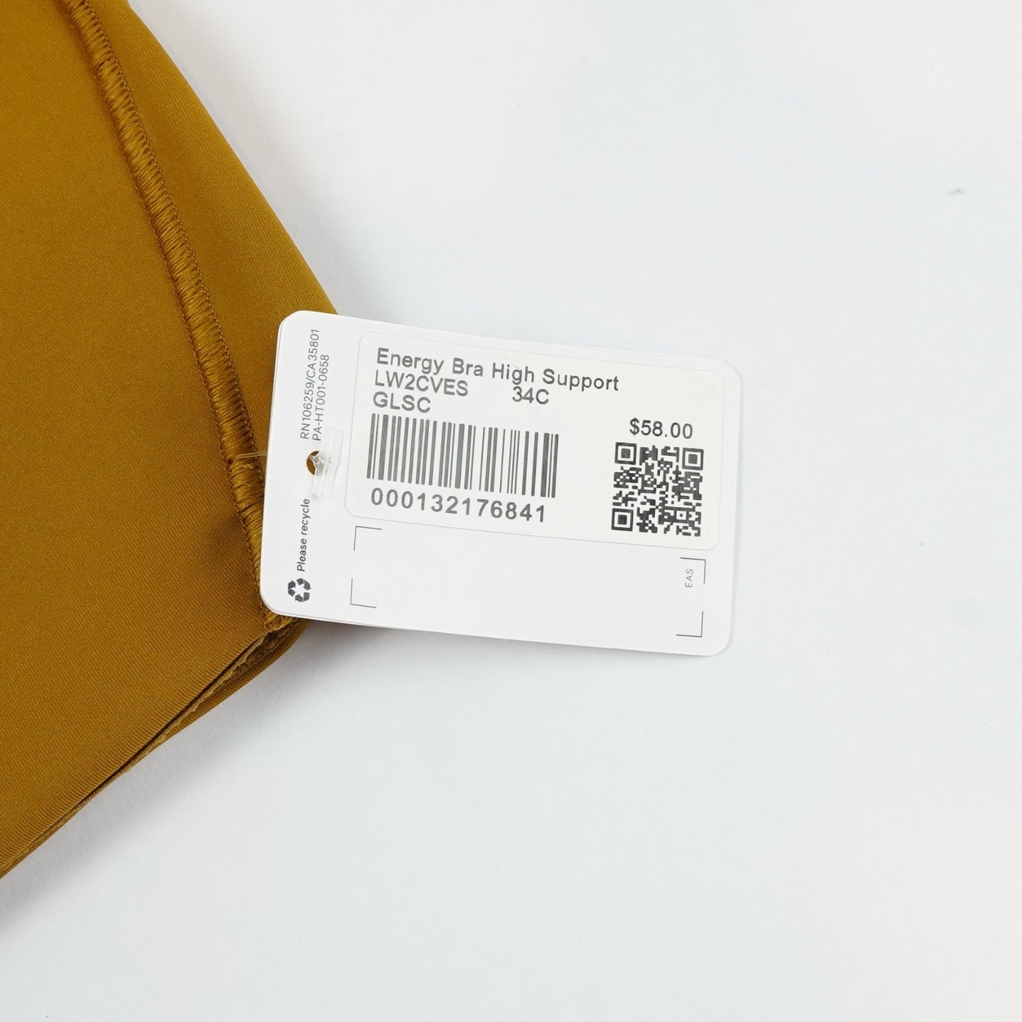 Lululemon Energy Bra High Support Yellow Gold Spice 34C - NWT