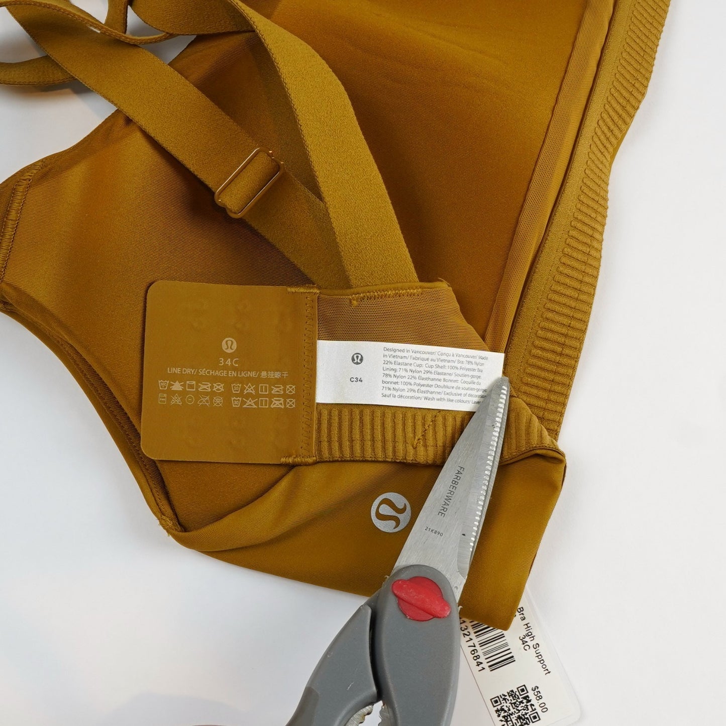 Lululemon Energy Bra High Support Yellow Gold Spice 34C - NWT