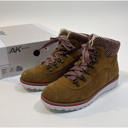 Anne Klein Sport Willpower Lace Up Bootie Cognac Brown Suede -8