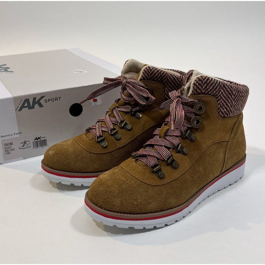 Anne Klein Sport Willpower Lace Up Bootie Cognac Brown Suede -8