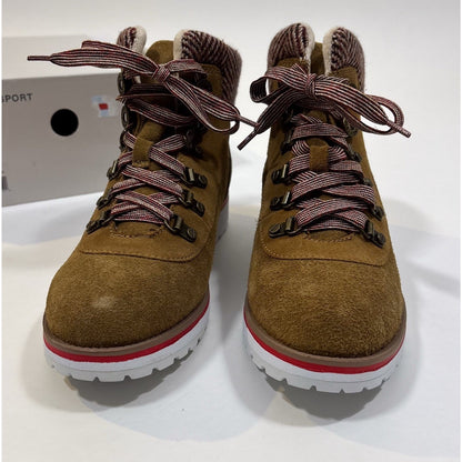 Anne Klein Sport Willpower Lace Up Bootie Cognac Brown Suede -8