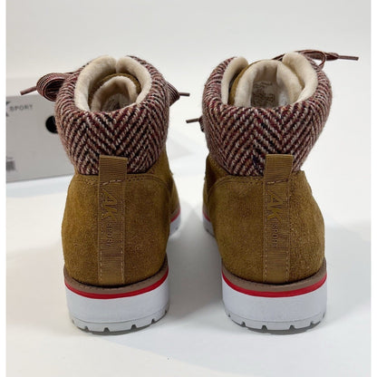 Anne Klein Sport Willpower Lace Up Bootie Cognac Brown Suede -8