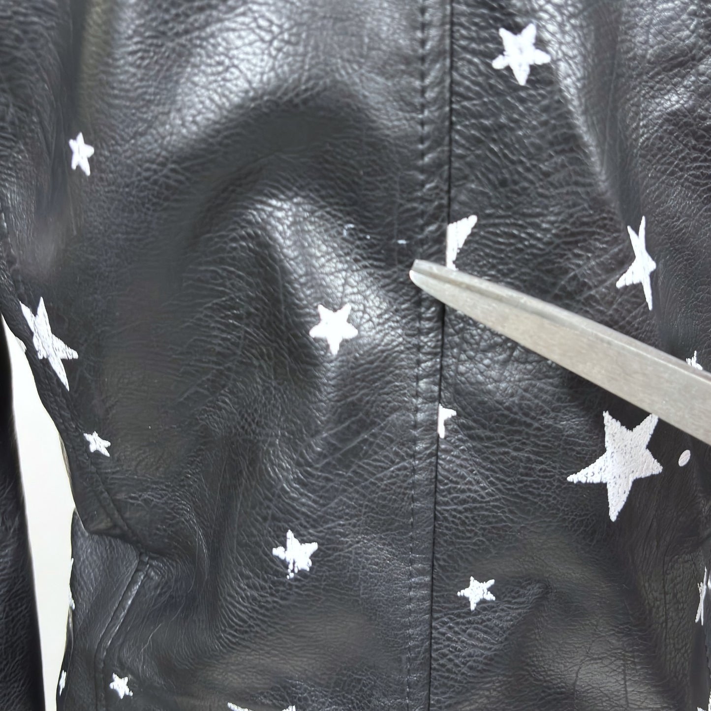Vigoss Vegan Leather Moto Jacket Star Print Black White - M