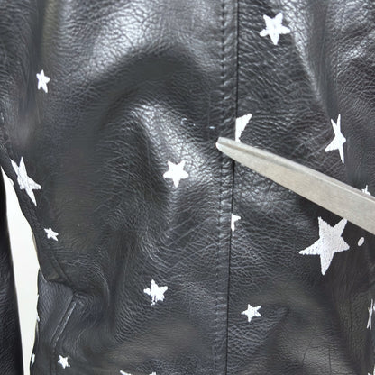 Vigoss Vegan Leather Moto Jacket Star Print Black White - M