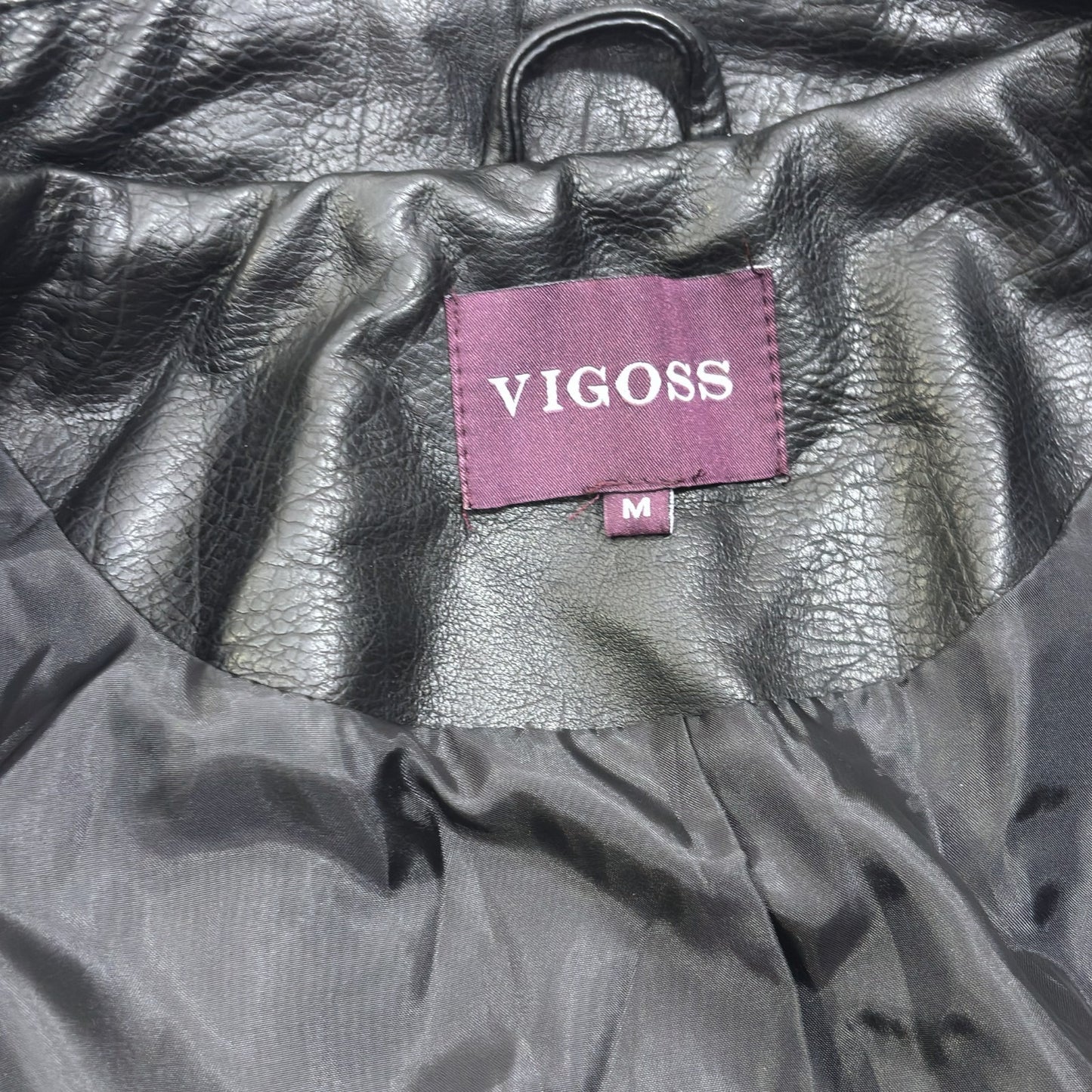 Vigoss Vegan Leather Moto Jacket Star Print Black White - M