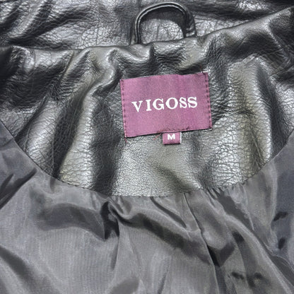 Vigoss Vegan Leather Moto Jacket Star Print Black White - M