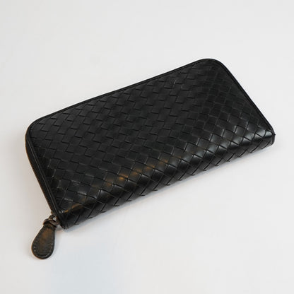 Bottega Veneta Continental Black Intrecciato Leather Zip Wallet 8.5in Oversized